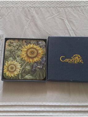 Carpentree Sunflower Art Impression Coaster Set hardboard and cork backed 4